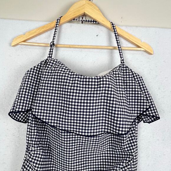 Kona Sol Gingham Ruffled Neck Multi Strap Padded Ruched One Piece Swim Suit L - Picture 10 of 14